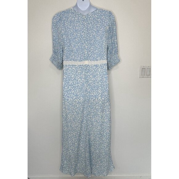 Rixo x Target Midi Swing Dress Size 16W Floral Puff Sleeve Lace Powder Blue - Picture 2 of 10